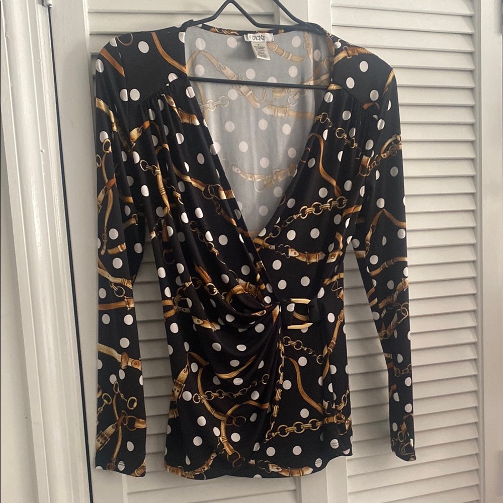 Cache Black Polka Dot and Chain Print Top
